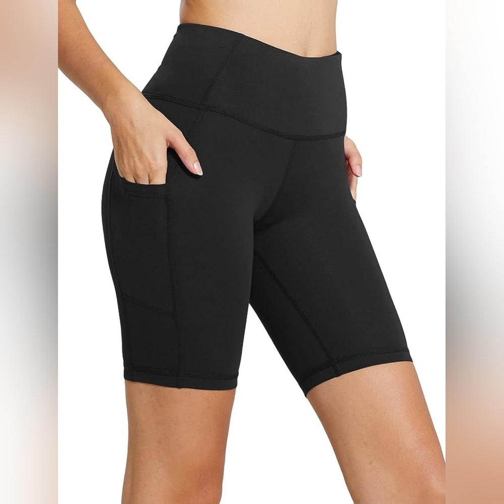 Baleaf Black Workout Bike Athletic Shorts with Leg + Waistband Pockets VG 2XL